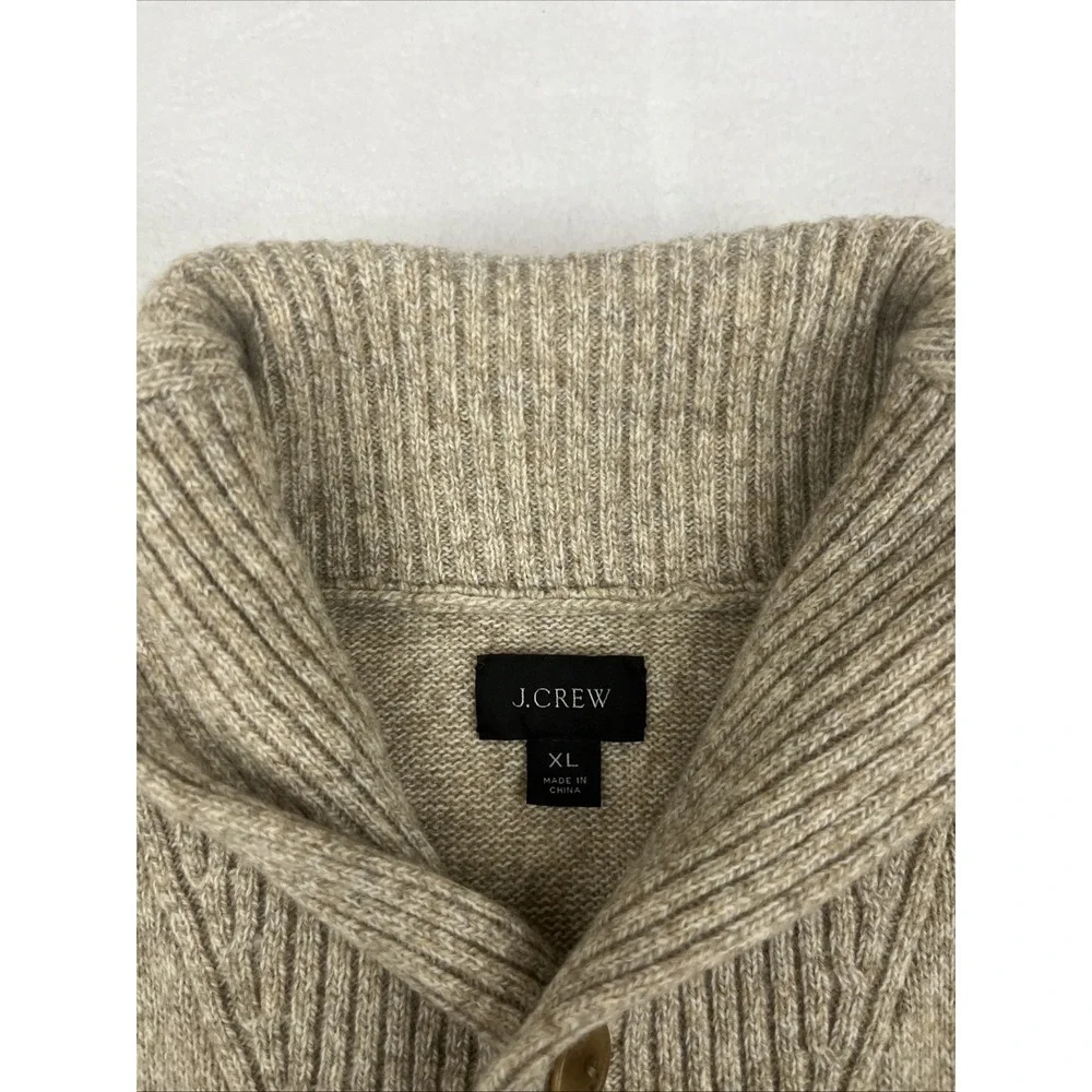 J. Crew Mens XL Brown Shawl Collar Merino Wool Pullover Sweater J7736